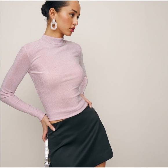 Reformation Tops - Reformation Bailey Knit Long Sleeve Top Rose Sparkle Size Small